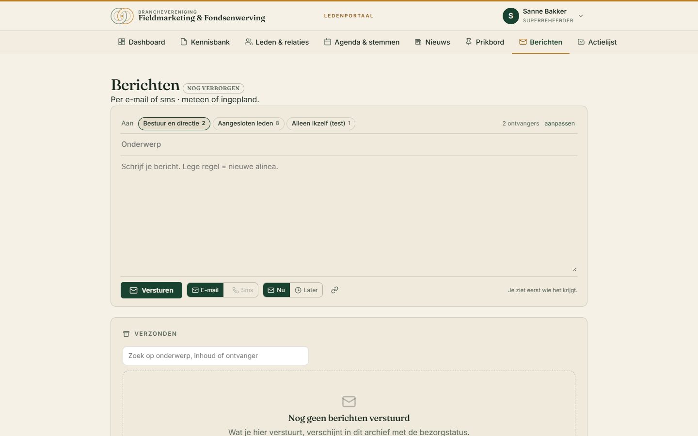 Berichten opstellen per mail of sms